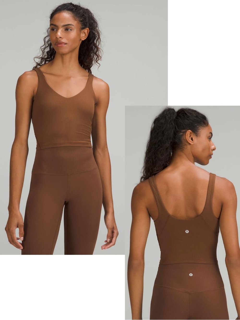 Lululemon Align Ribbed Built in Bra Cropped Tank Top in Roasted Brown Sz 8